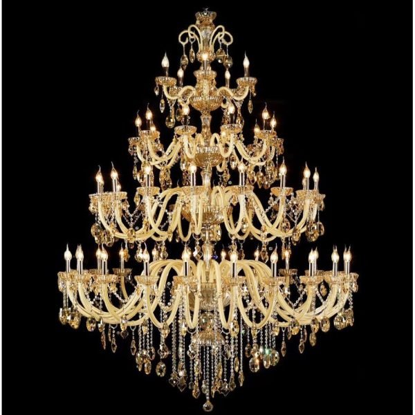 Llambadar klasik Gloss Light me xham qelibar dhe kristale, shumë nivele