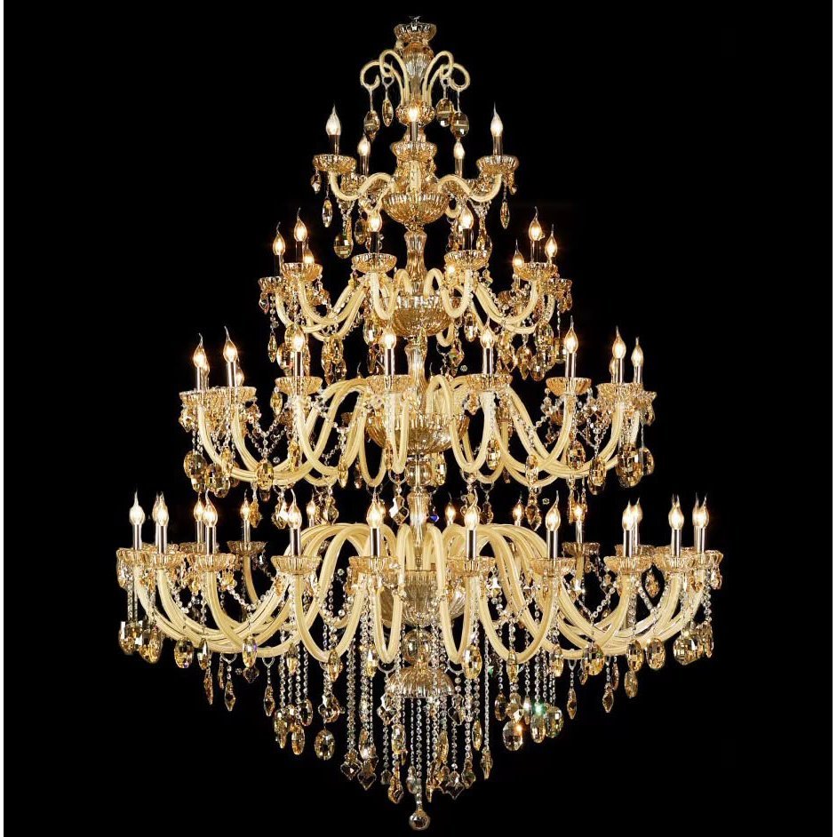Llambadar klasik Gloss Light me xham qelibar dhe kristale, shumë nivele